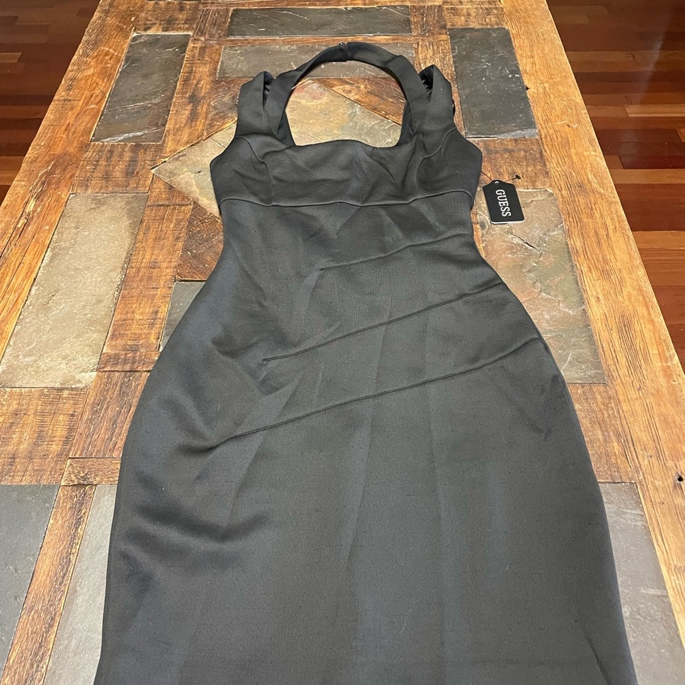 Guess Scuba Fabric Black Lined Dress w/Gold Zipper NWT